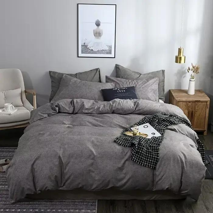 Ensemble de housse de couette et taies d'oreiller, couleur unie, Super doux, Queen, King Size, simpl