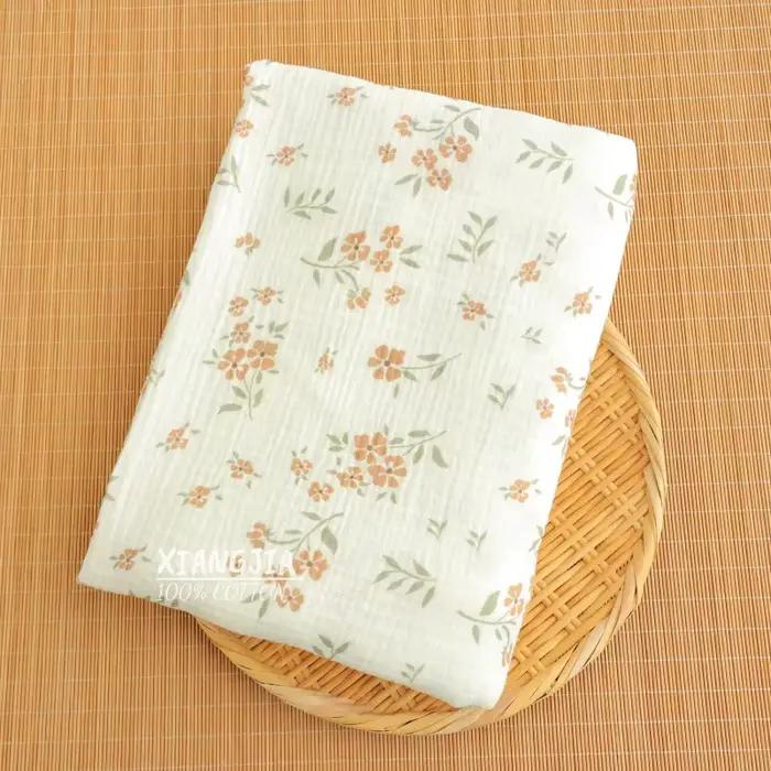 Tissu en gaze de coton Double couche 135x50cm, imprimé Floral, crêpe, vêtements de nuit, vêtements d