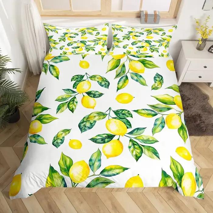 Housse de couette citron pour filles et garçons, housse de couette à motif de citron botanique, ense