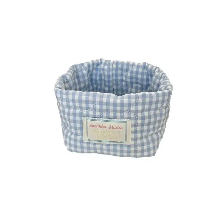 Panier de rangement en tissu à carreaux et rayures, empilable, décoratif, pour la maison, lavable, p