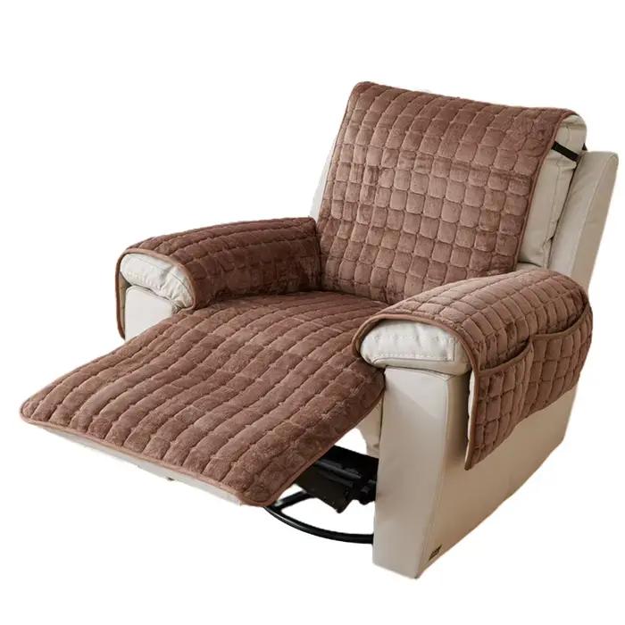 Housse de protection de canapé inclinable avec accoudoirs et poches, housse de fauteuil en peluche, 