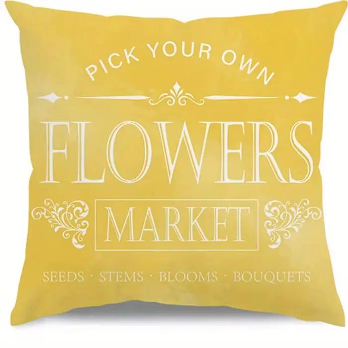 Taie d'oreiller en polyester avec motif de vélo et de tulipes jaunes, coussin décoratif pour canapé,