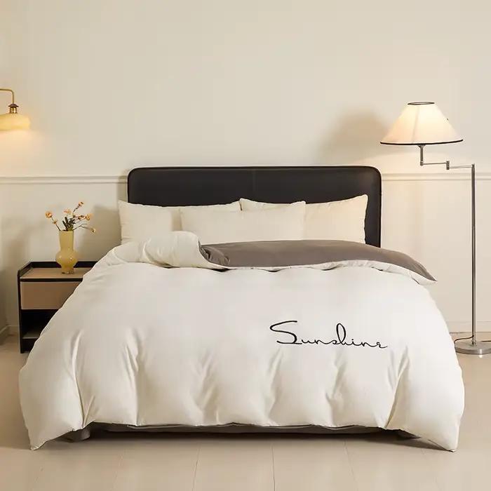 Housse de couette brodée de couleur unie, de haute qualité, douce et confortable, simple, Double, Qu