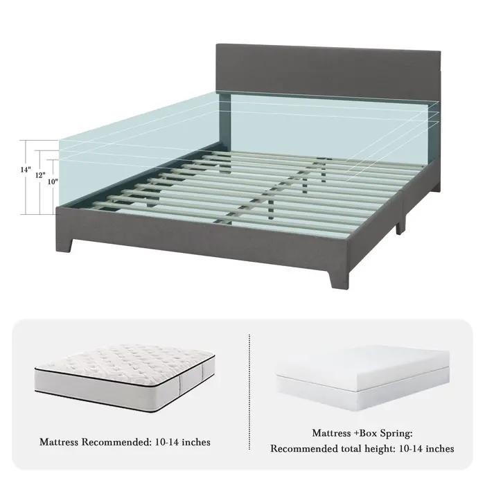 Cadre de lit en tissu de lin doux avec planche de sauna réglable, structure de soutien de bain, sans
