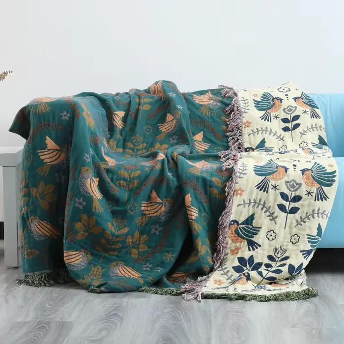 Couverture à carreaux décoratifs en coton Style Boho, couvre-lit chaud avec broderie de fleurs et d'