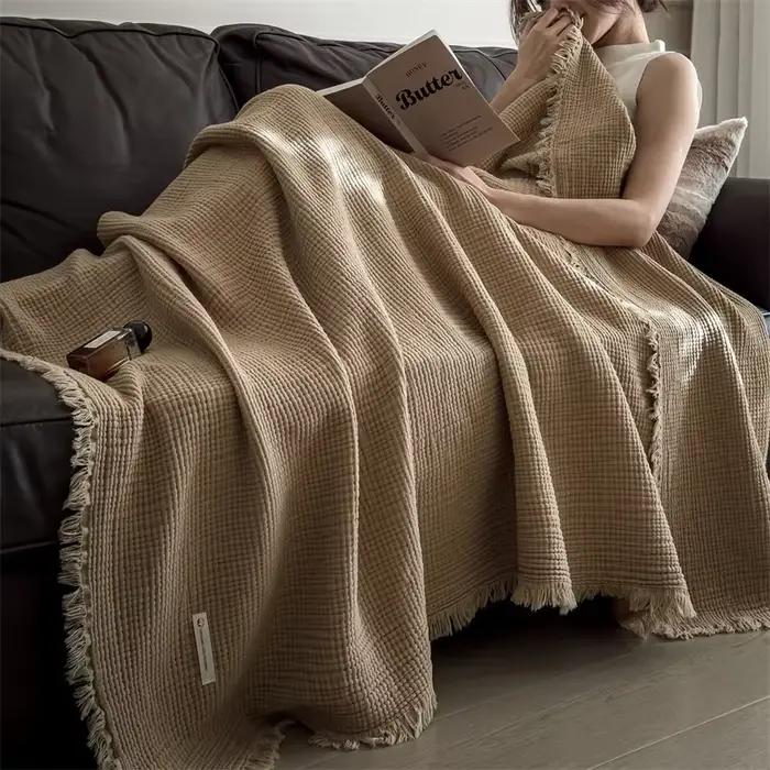 Y Home – couverture en tricot épais avec pompon, décoration pour canapé, luxe, 100% coton, gaze à Si