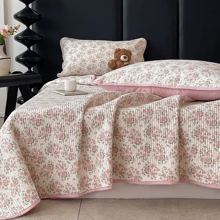 Couvre-lit imprimé floral pour lits, couverture épaisse matelassée, lit simple/double/queen, couvre-