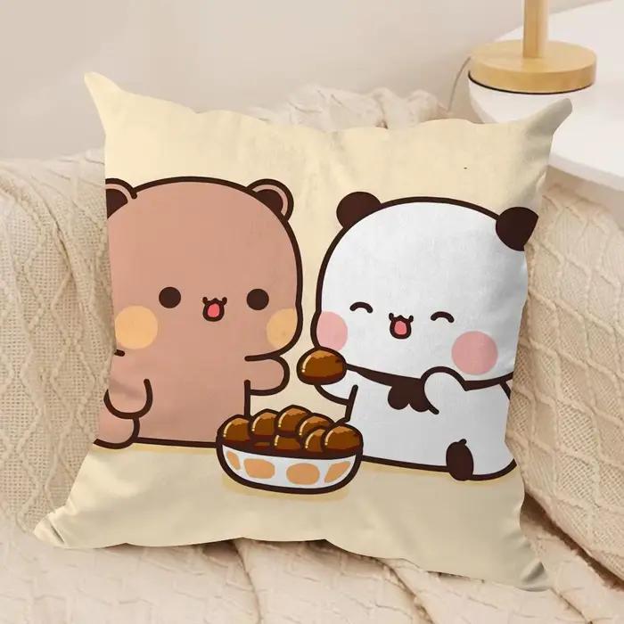 Housse de coussin Panda B-Bubu D-Dudu, housse de coussin en peluche courte et soyeuse, imprimée doub