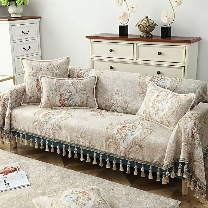 Couverture de canapé en coton avec pompon, housse de Protection Anti-poussière et anti-rayures pour 