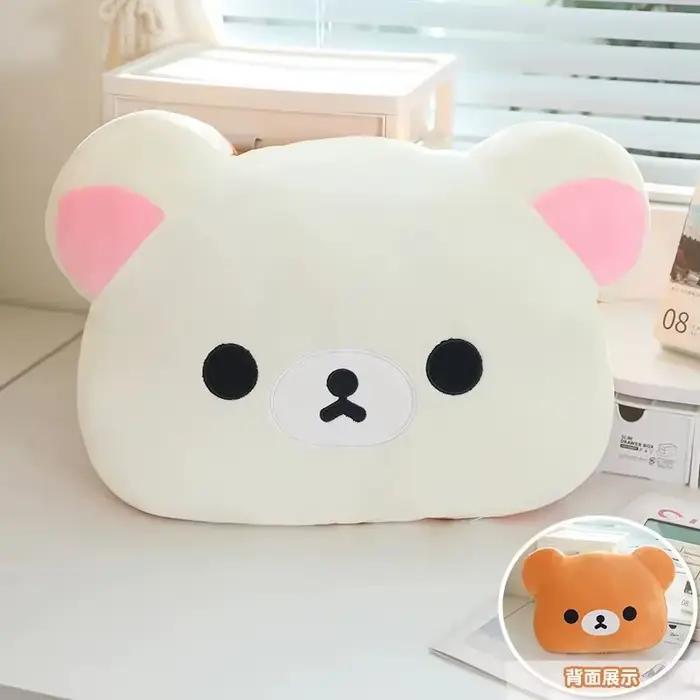 Coussin-couverture 2 en 1 Rilakkuma mignon, ours en peluche, doux et chaud, pour la sieste à la mais