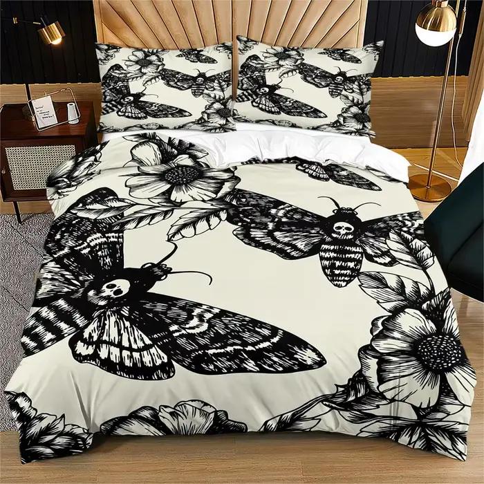 Parure de lit motif papillon gothique et fleur, imprimé crâne, en microfibre, pour décoration esthét