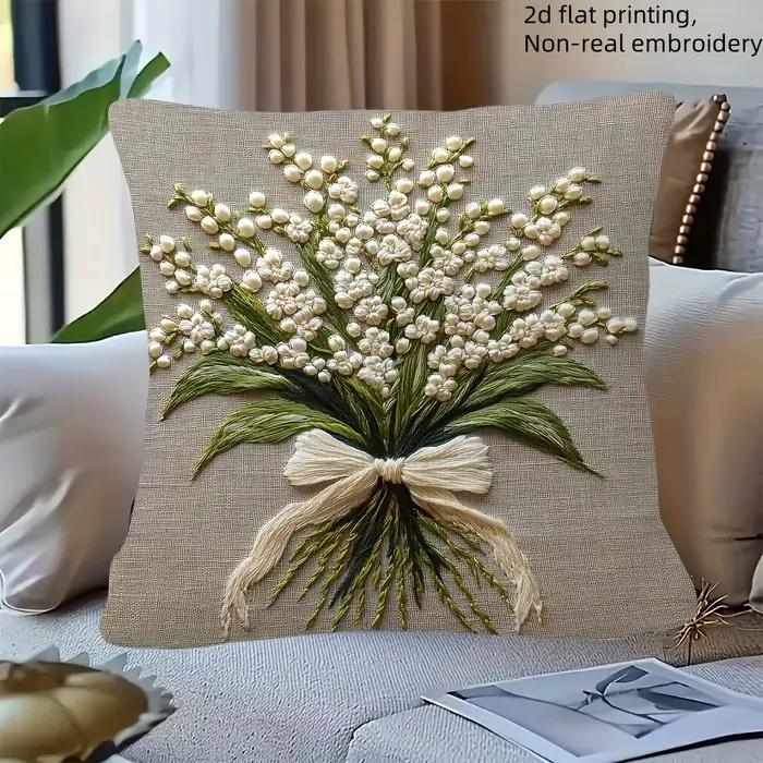 Housse de coussin imprimée plate 2D Lily of the Valley avec housse de coussin de canapé brodée Non r