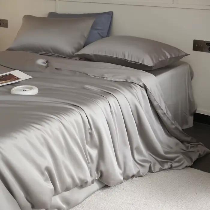 Housse de couette en soie de mûrier 1 pièce, couleur unie, lisse, avec fermeture éclair, pour lit do