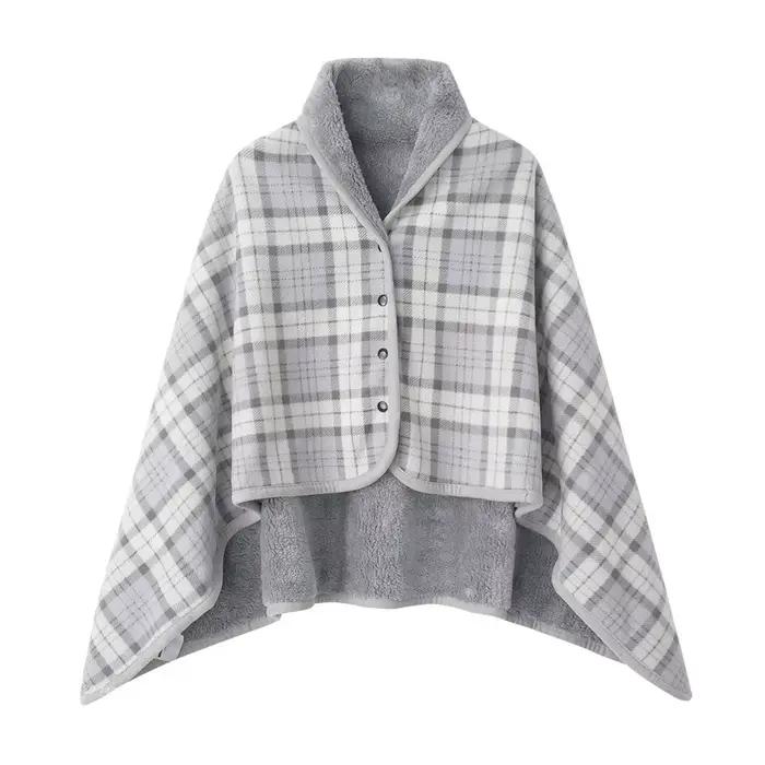 Couverture portable à carreaux paresseux, doublure polaire, châle doux pour la maison, avec bouton, 