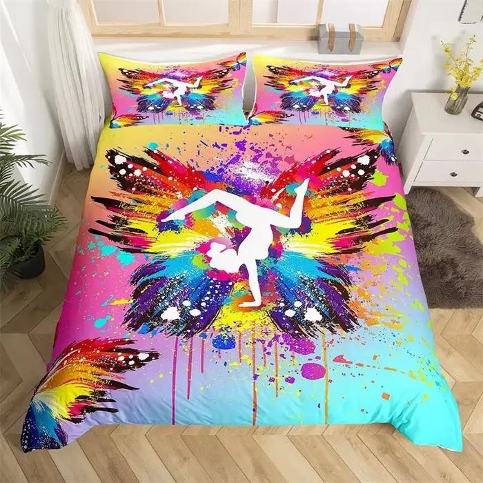 Ensemble de housse de couette de Sport de gymnastique, arc-en-ciel, aquarelle, teinture par nouage, 