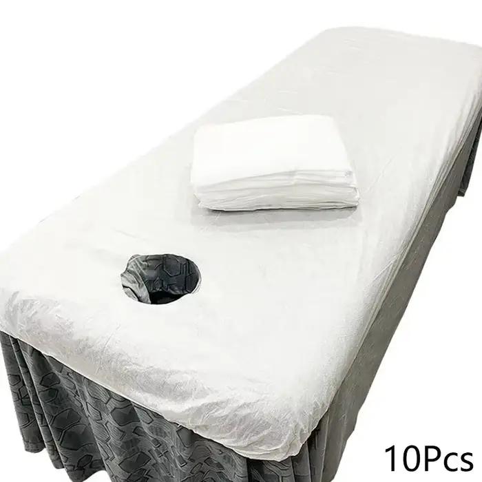 10 draps jetables doux pour salon de beauté, spa, massage, avec trou, en tissu non tissé respirant e