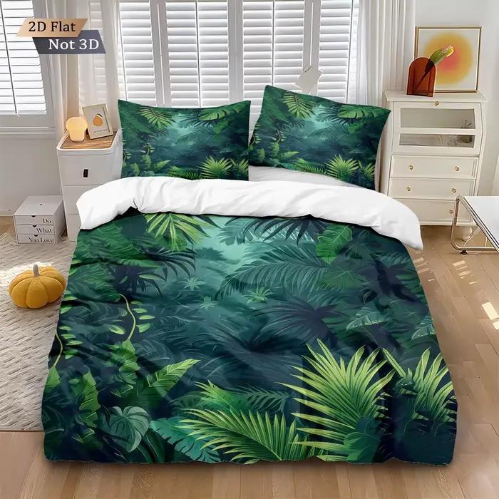 Ensemble de 3 housses de couette imprimées feuilles de plantes vertes, décoration de literie multi-t
