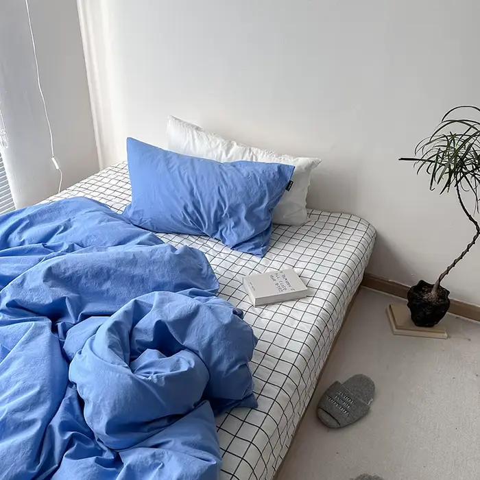 100% coton housse de couette linge de lit couleur unie bleu Queen taille 40s housse de couette houss