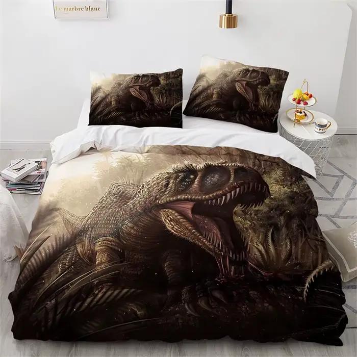 Housse de couette dinosaure double en microfibre, housse de couette avec animaux 3D, ensemble de lit