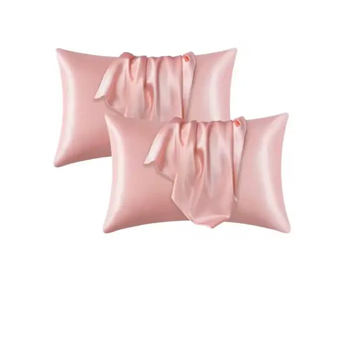 2 paires de taies d'oreiller en satin - Literie respirante anti-allergie en polyester satiné avec fe