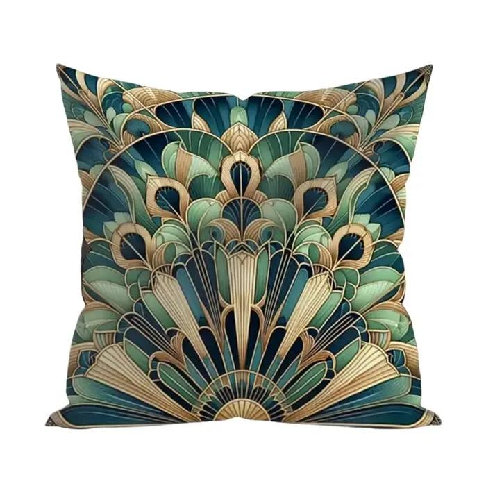 1 housse de coussin en forme de plume de paon Art Déco, impression 2D double face en polyester, art 