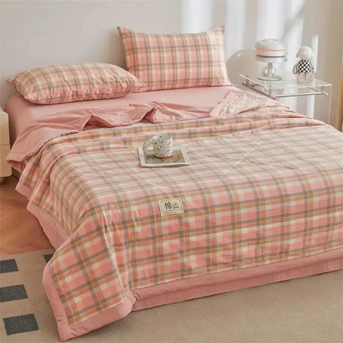 Couette d'été style Ins avec rembourrage 100% coton, légère, douce pour la peau, en pur coton, style