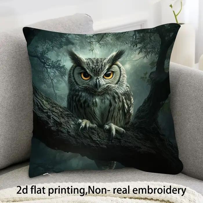 Housse de coussin hibou mystique, housse de coussin avec motif de scène nocturne forestière pour Hal