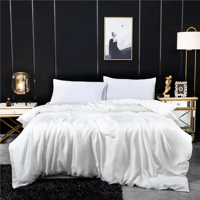 Housse de couette en soie de mûrier naturelle, couleur unie, simple, Double, King Size
