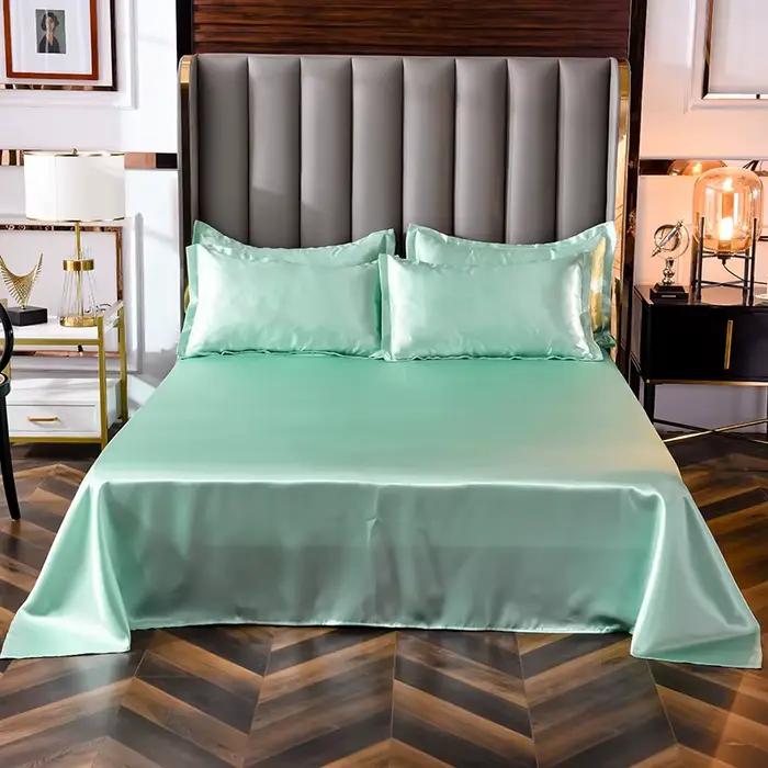 Draps en satin haut de gamme, draps de couleur unie doux et confortables, ensemble luxueux de draps 