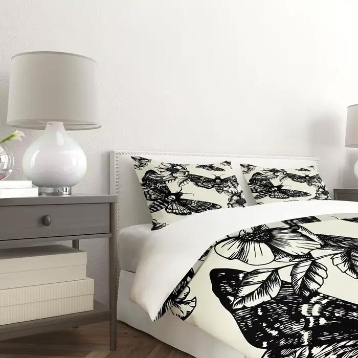 Parure de lit motif papillon gothique et fleur, imprimé crâne, en microfibre, pour décoration esthétique de chambre à coucher