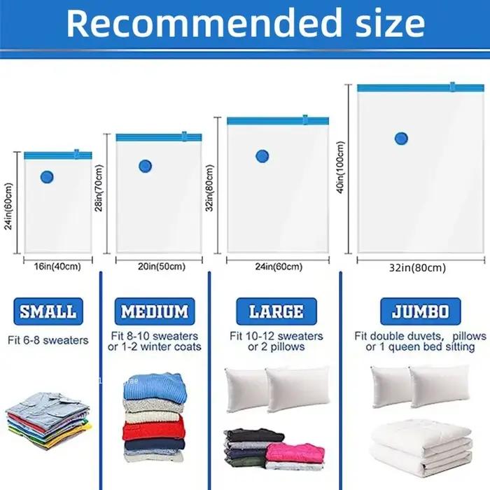 Sacs de rangement sous vide pour garde-robe, sacs scellés sous vide, sacs peu encombrants pour vêtements, oreiller, couverture, voyage GT