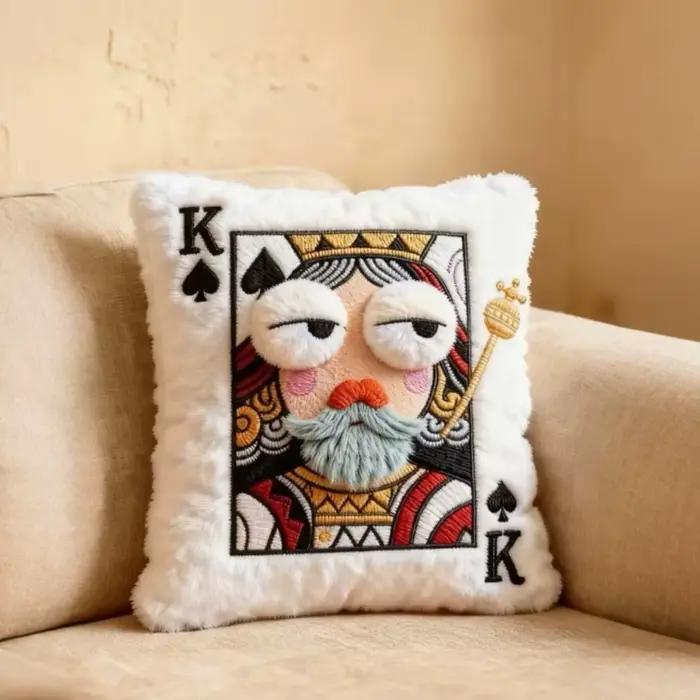 Coussin brodé amusant à thème de dessin animé, coussin de canapé doux et original, coussin carré à grands yeux sur le thème des jeux, idéal pour offrir