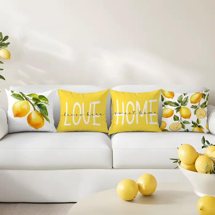 4 pièces, housses de coussin style citron frais