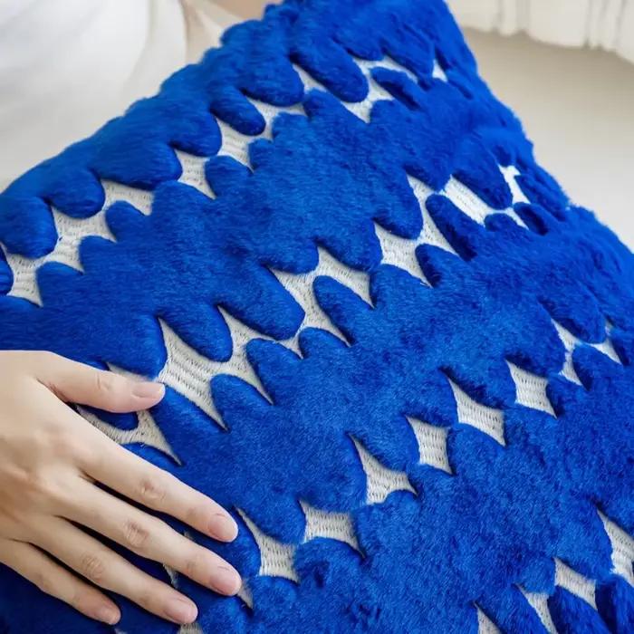 Juste de coussin en peluche bleu royal