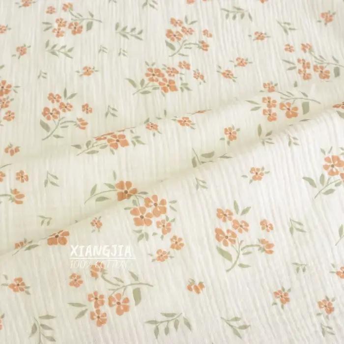 Tissu en gaze de coton Double couche 135x50cm, imprimé Floral, crêpe, vêtements de nuit, vêtements de maison, matériel prêt à l'emploi, tissu à coudre