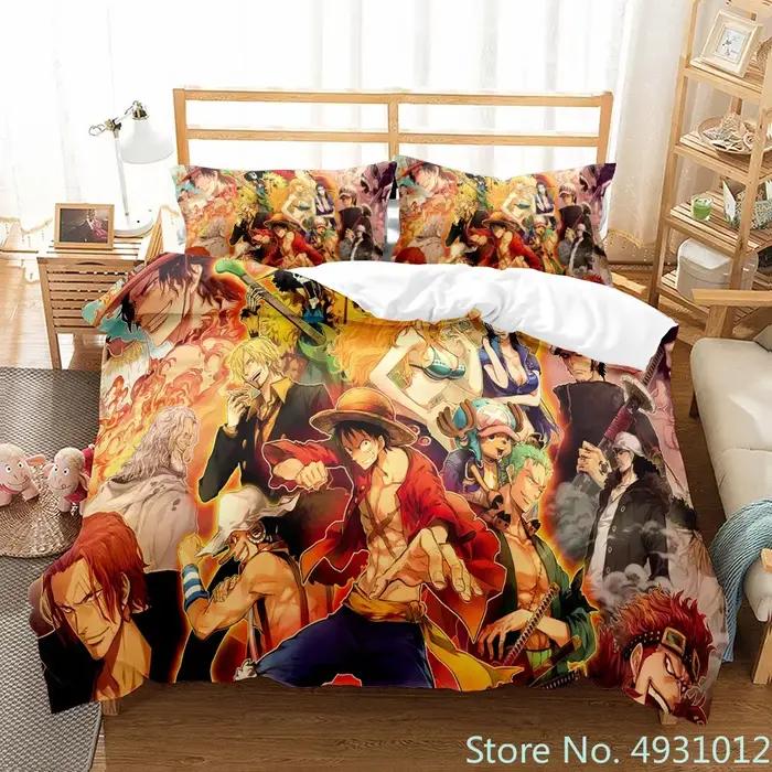 Une pièce Luffy garçon 3 pièces ensemble de literie couette dessin animé housse de couette taie d'oreiller literie enfants enfants garçon lit chambre ensemble