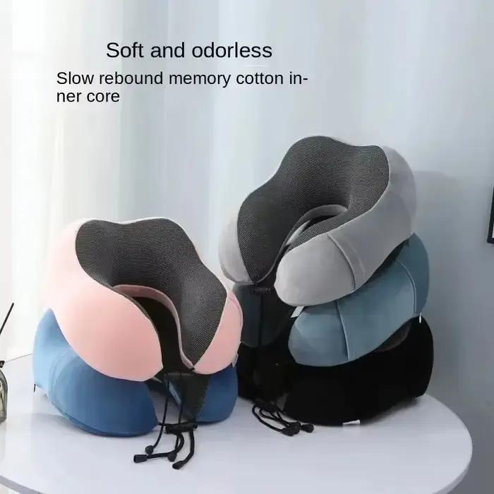 Oreiller de voyage cervical en coton en forme de U avec mémoire magnétique ergonomique pour voiture, avion, bureau, maison, 1 unité