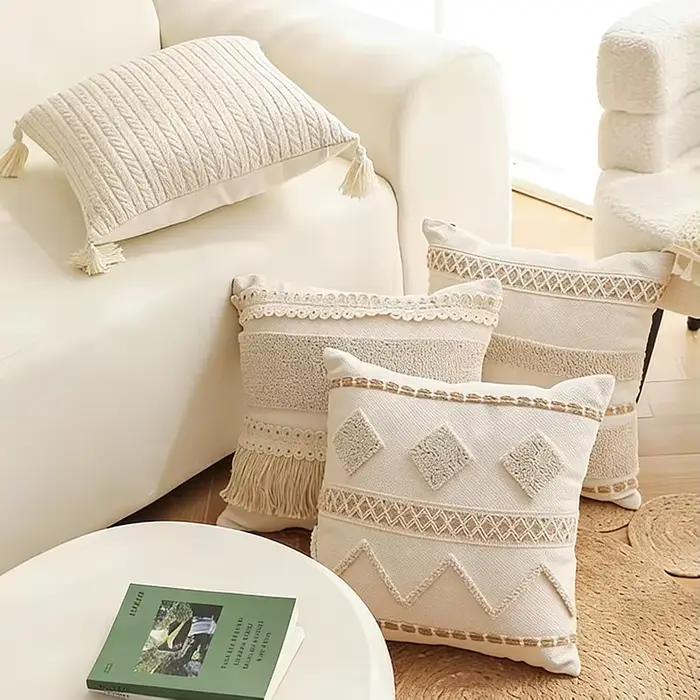 Housse de coussin bohème en coton et lin