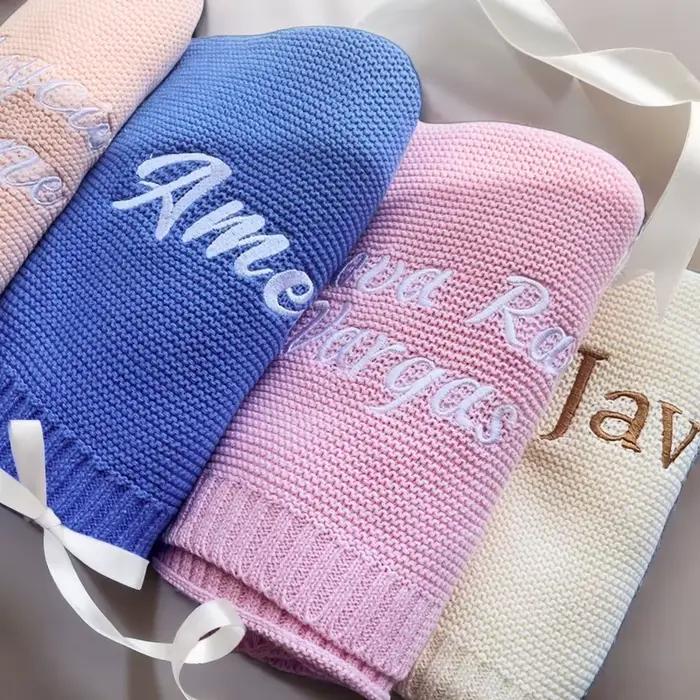 Couverture tricotée personnalisée pour bébé