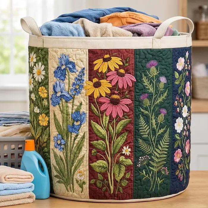 Panier à linge matelassé floral bohème