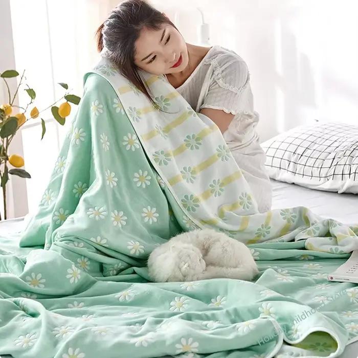 Serviette en mousseline de soie, couette en coton 6 couches, adulte et enfants, lit double, climatiseur, couette fine, literie extra large