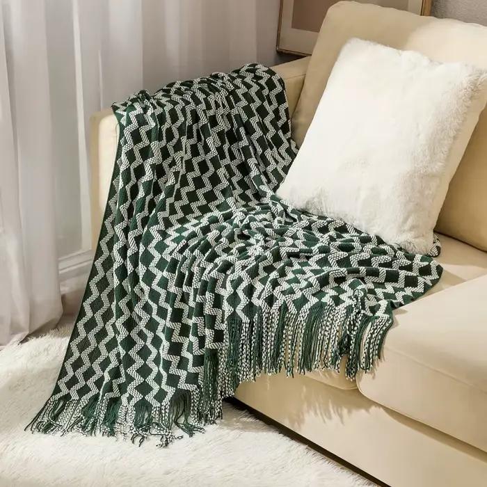 Textile City-Couverture tricotée en cachemire et laine, motif géométrique, couverture pondérée en jacquard, chaud, Pashmina, chambre à coucher, 216.239., 130x200