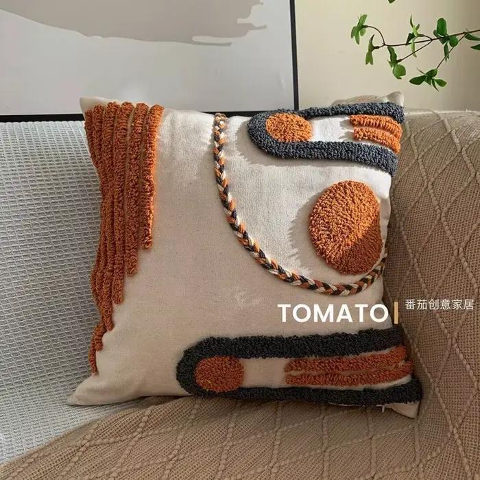 Housse de coussin bohème, pompon brodé à géométrie, taie d'oreiller longue, décoration de salon, canapé, maison, personnalisée