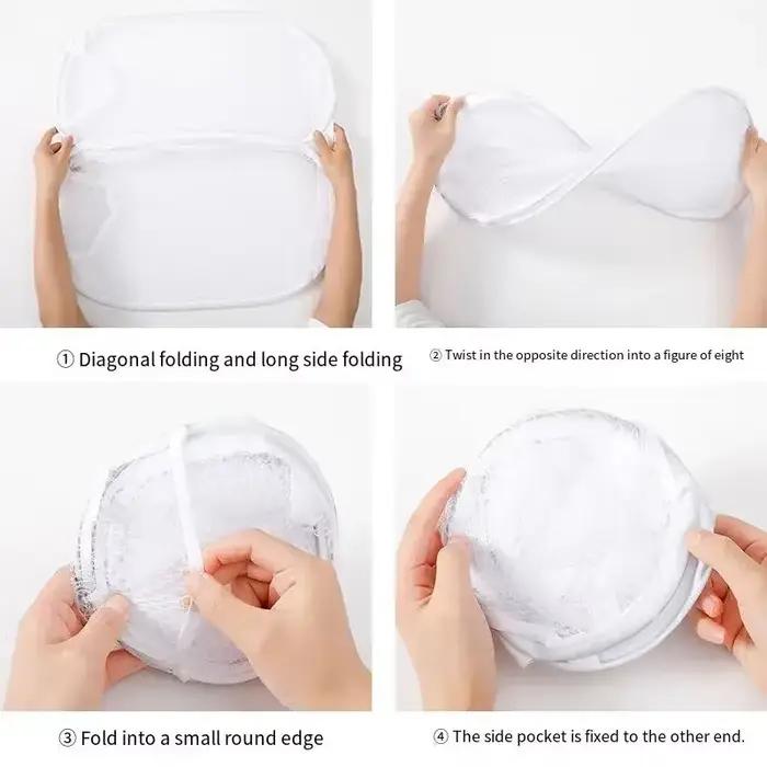 Grand panier à linge pliable en maille respirante avec poche latérale pour le rangement et l'organisation