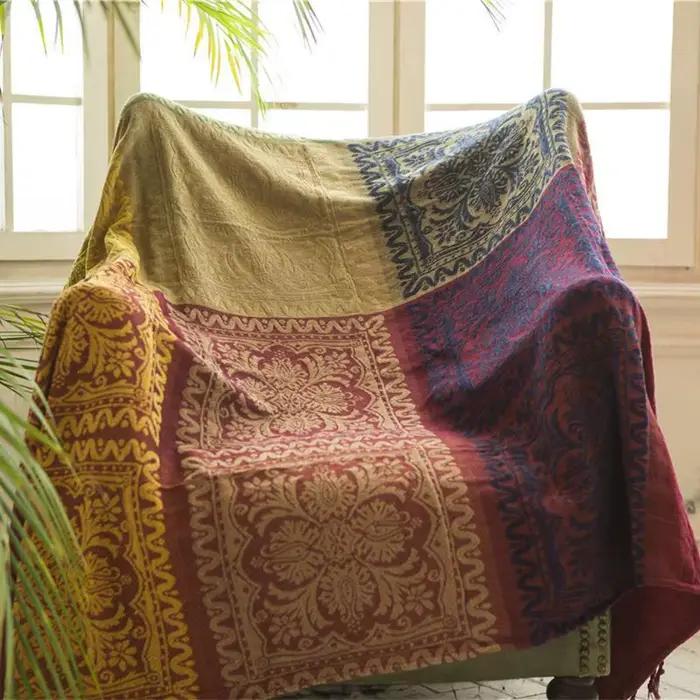 Couvertures tribales bohémiennes réversibles, en tissu Jacquard Chenille, Hippie, Boho, grands meubles pour canapé et chaise