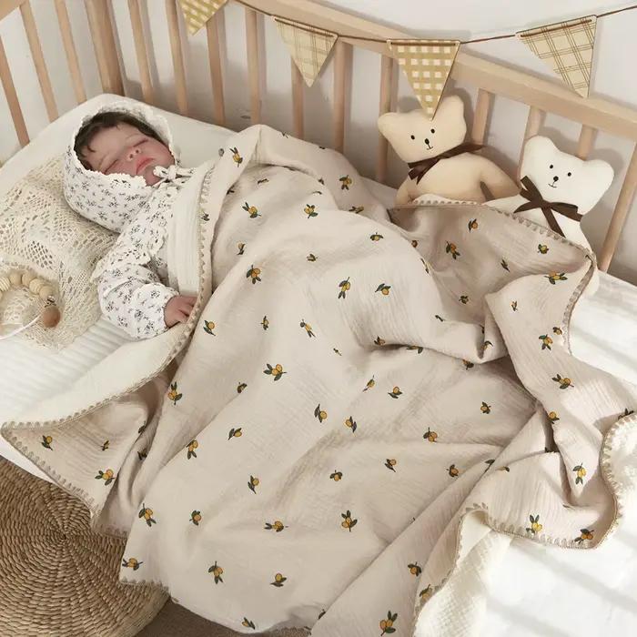 Couvertures pour lits de bébé, 4 couches de coton, couverture en mousseline, literie en lin, accessoires pour bébés, serviette de bain pour nouveau-né, mère et enfant