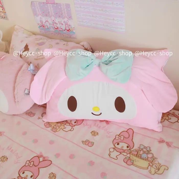 Taie d'oreiller Kawaii Sanrio 42x68cm My Melody avec oreilles 3D, super douce, pour chambre d'étudiant, filles, mignonne, dessin animé, anime, cadeaux de vacances
