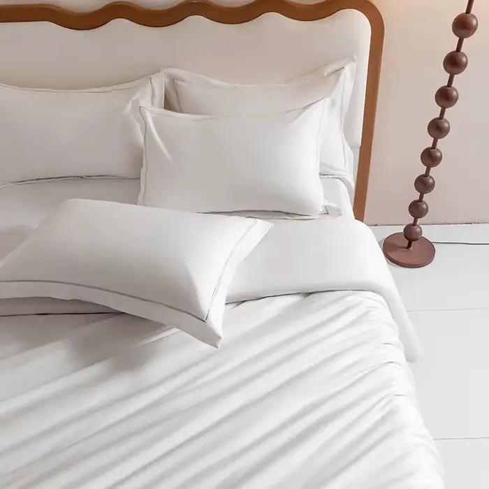Ensemble de housse de couette blanche en coton égyptien 1000TC, avec bordure brodée argentée (1 housse de couette + 2 taies d'oreiller), douce et respirante