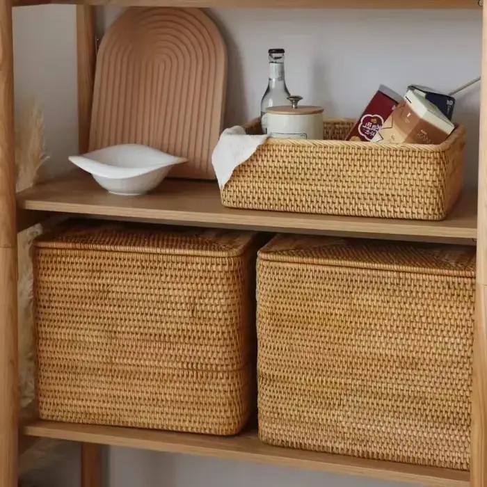 Mir à linge en rotin tissé à la main avec couvercle, grands vêtements, nettoyage à sec, rangement pour documents primaires, fournitures pour la maison