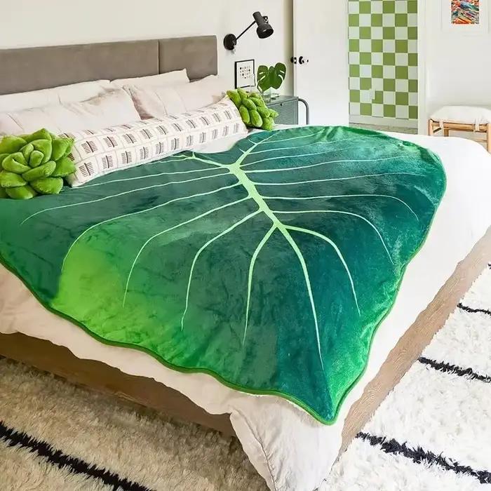 Couverture géante en feuille de plantes super douce pour lit